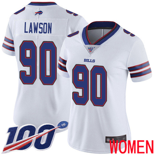 Women Buffalo Bills #90 Shaq Lawson White Vapor Untouchable Limited Player 100th Season NFL Jersey->women nfl jersey->Women Jersey
